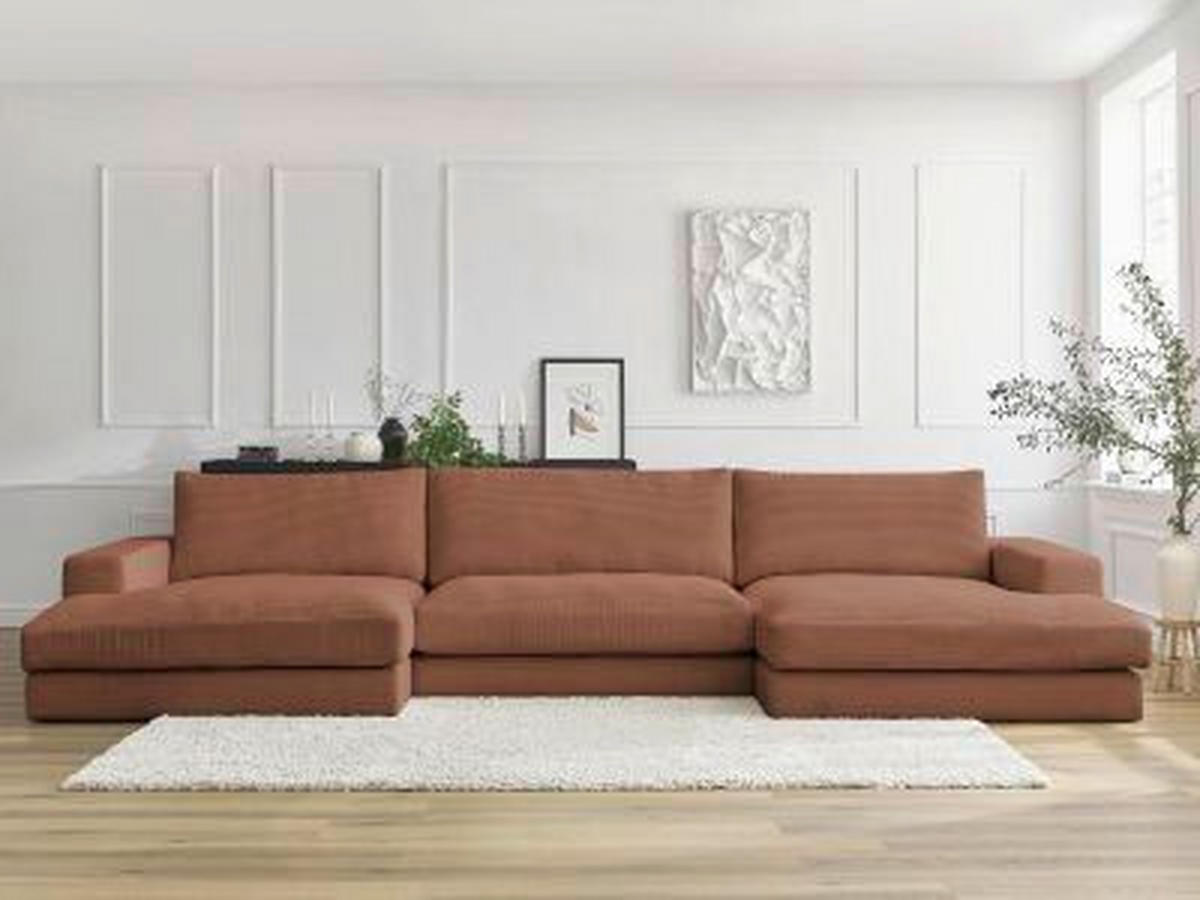 WOHNLANDSCHAFT LEONARD Orange Cord  - Schwarz/Orange, MODERN, Kunststoff/Textil (159/404/159cm)