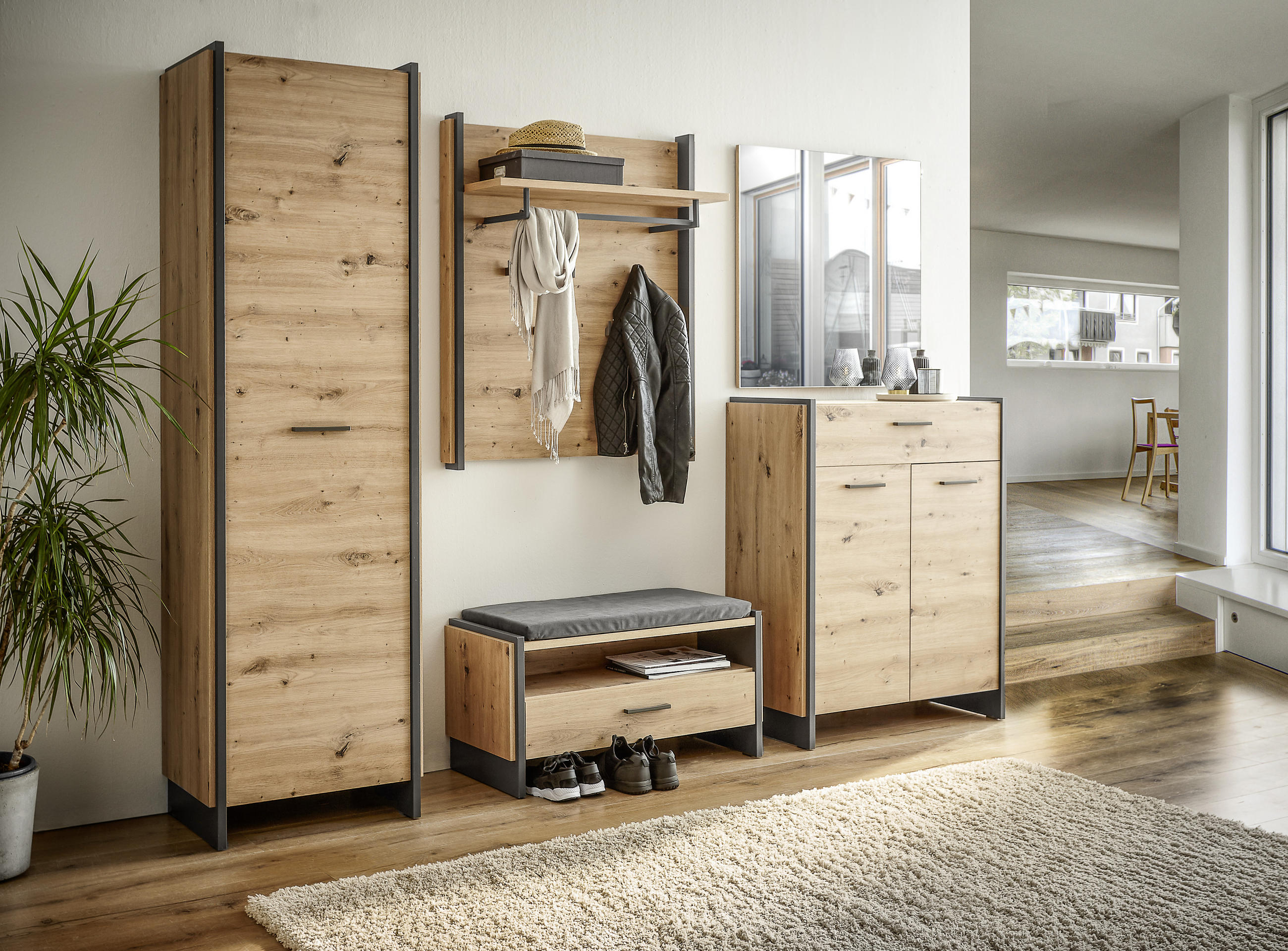 GARDEROBENSCHRANK Grau, Eichefarben - Eichefarben/Grau, Trend, Holzwerkstoff/Kunststoff (57,4/198,1/41,3cm) - Hom`in