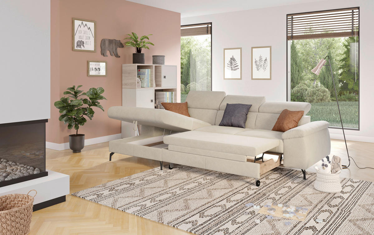 ECKSOFA in Webstoff Beige  - Beige/Schwarz, Design, Textil/Metall (166/244cm) - Livetastic