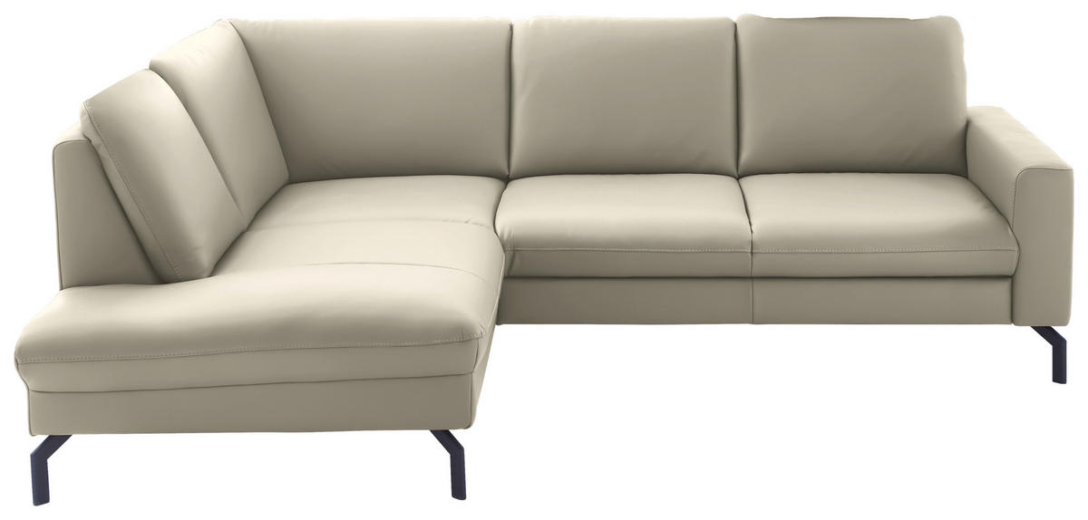 ECKSOFA in Echtleder Ecru  - Ecru/Schwarz, Design, Leder/Metall (194/250cm) - Beldomo Premium