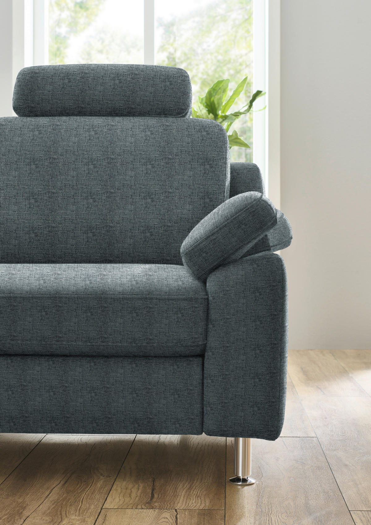 ECKSOFA in Webstoff Blaugrau  - Blaugrau/Alufarben, Konventionell, Textil/Metall (200/241cm) - Beldomo System
