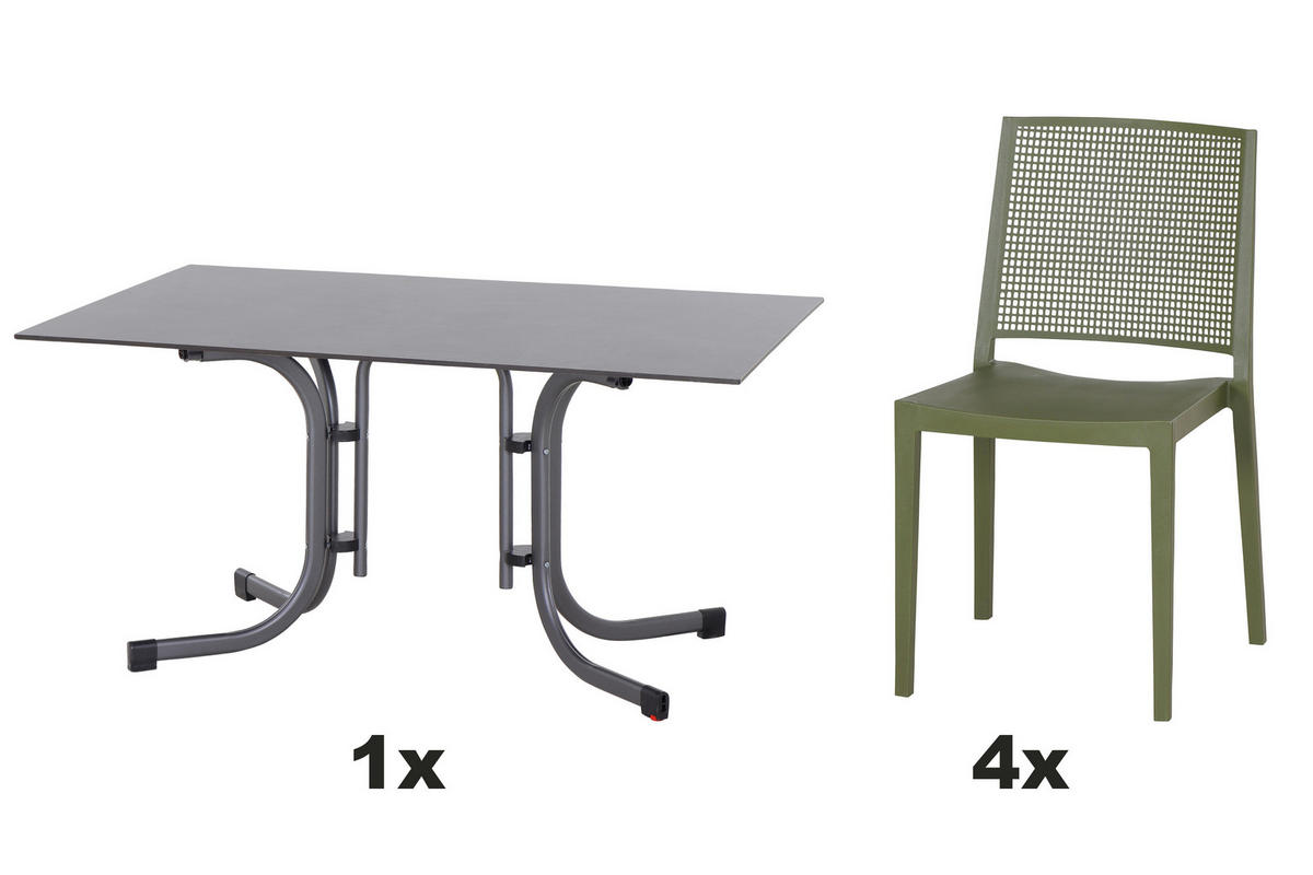 GARTENGARNITUR 5-teilig  - Grün, Basics, Holzwerkstoff/Kunststoff (80/80/140cm) - Siena Garden