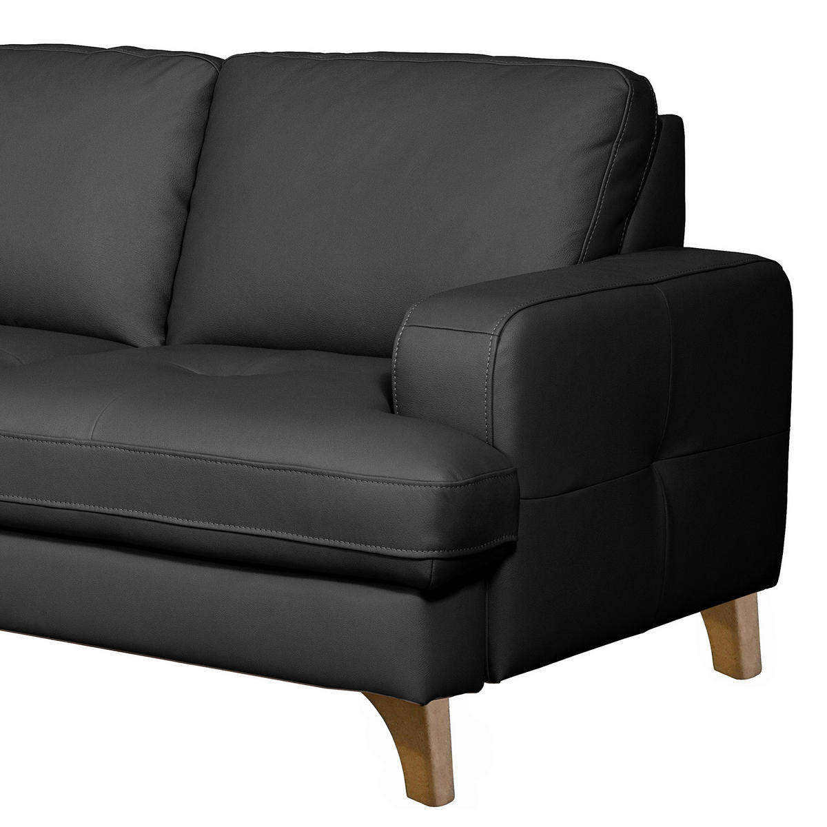 ECKSOFA Lederlook Echtleder Schwarz  - Buchefarben/Schwarz, Design, Leder/Holz (190/234cm) - Livetastic
