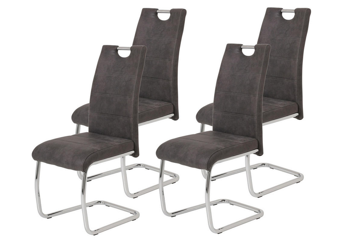 SCHWINGSTUHL-SET 4 Stück  in Stahl Lederlook  - Chromfarben/Anthrazit, MODERN, Textil/Metall (43/98/59cm) - MID.YOU