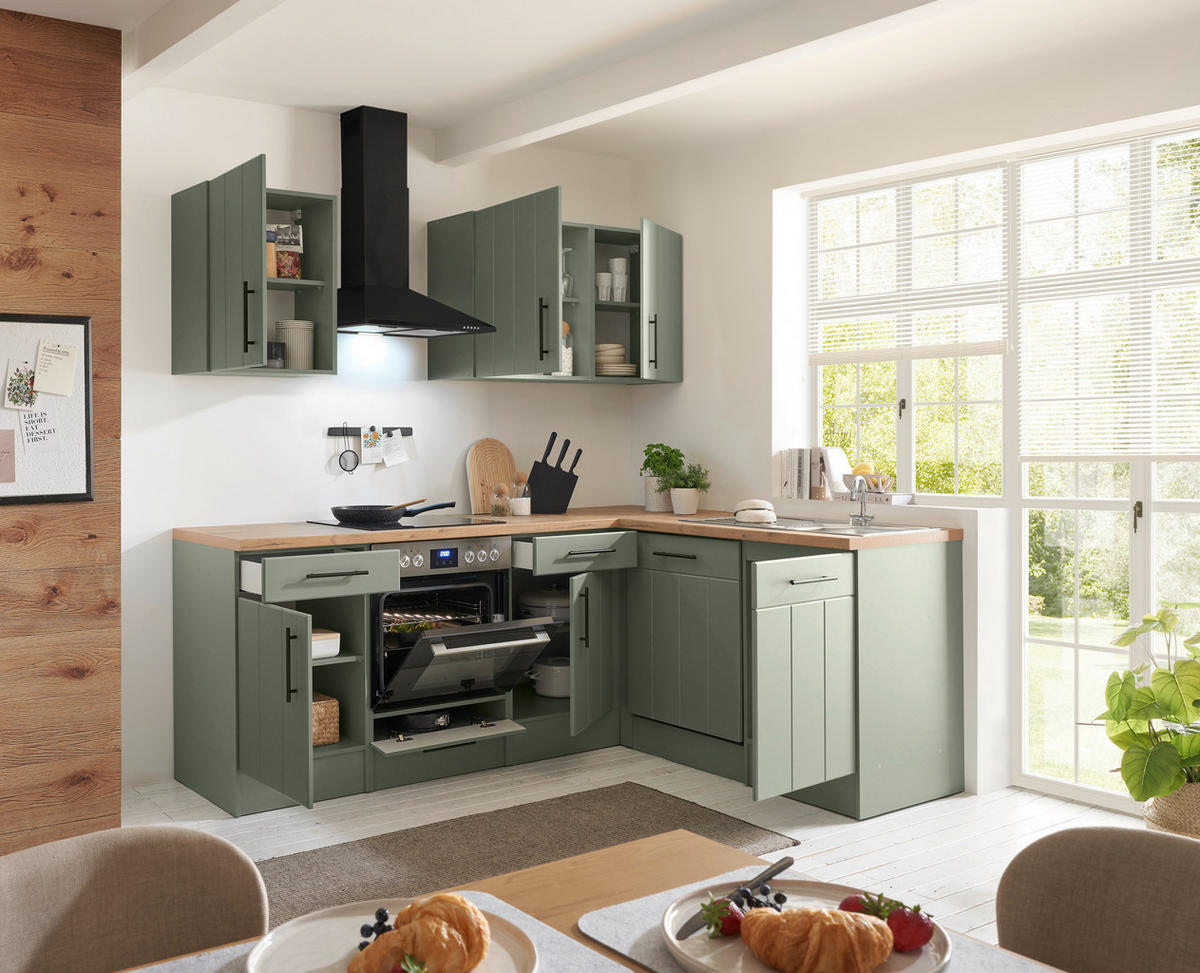 ECKKÜCHE 220/172 cm  in Wildeiche, Schilfgrün  - Schilfgrün/Wildeiche, Trend, Holzwerkstoff/Metall (220/172cm) - Respekta
