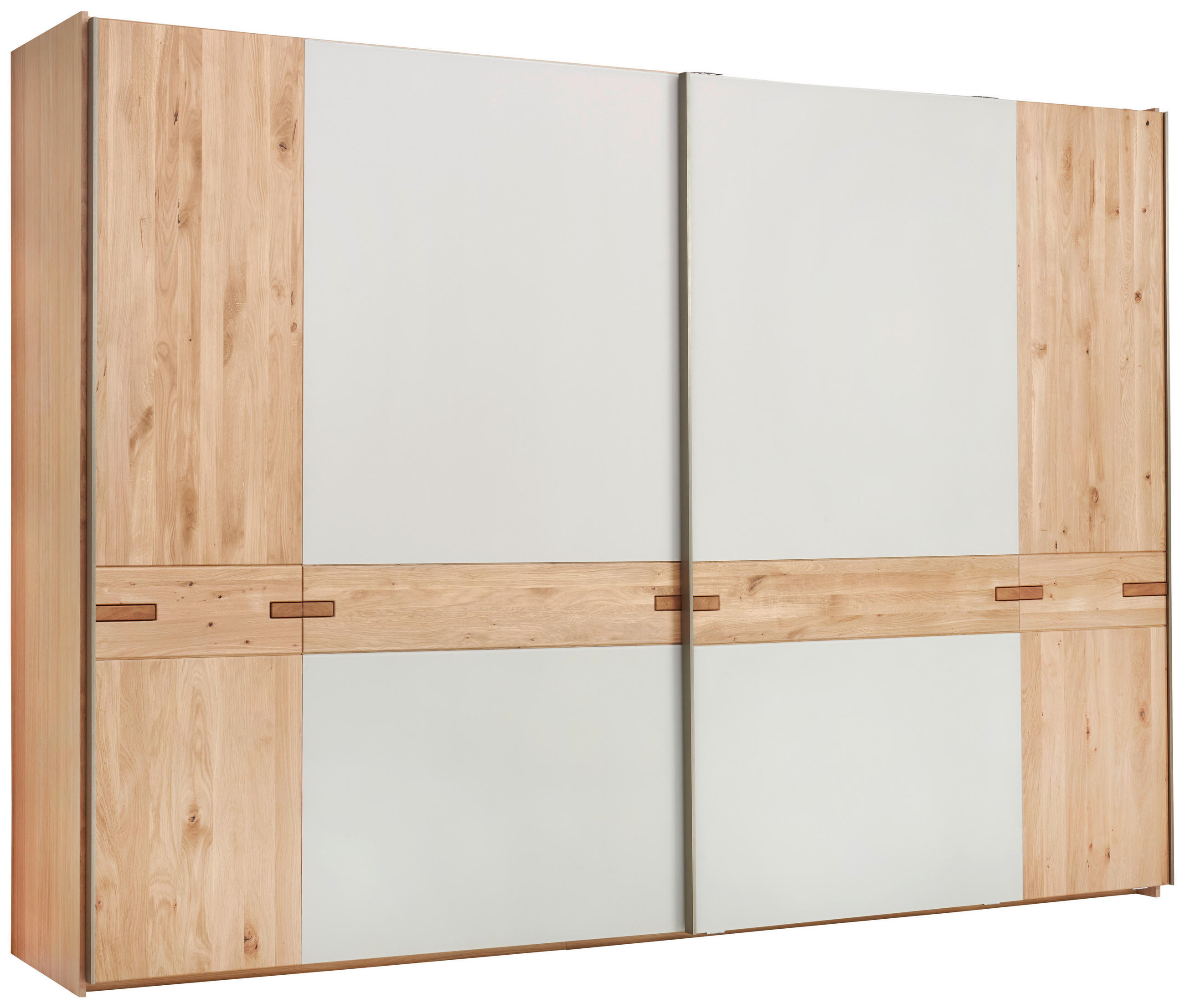 SCHWEBETÜRENSCHRANK  in Kaschmir, Eiche Bianco  - Kaschmir/Eiche Bianco, Design, Glas/Holz (296/214/67cm) - Linea Natura