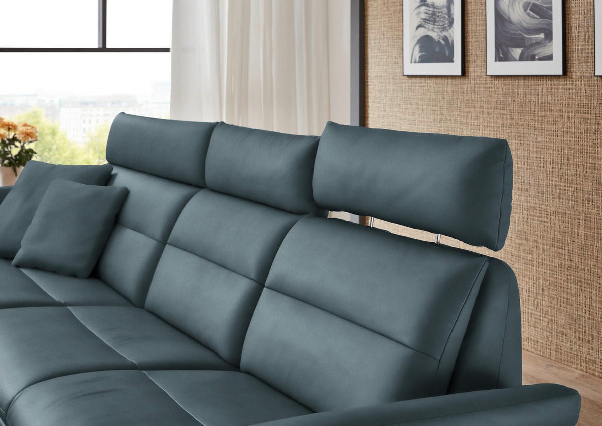 ECKSOFA in Echtleder Blaugrau  - Blaugrau/Schwarz, Design, Leder/Metall (169/298cm) - Dieter Knoll