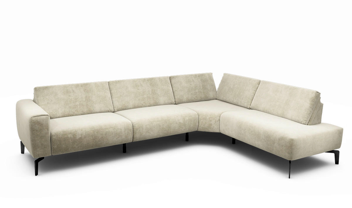 ECKSOFA Cosy Naturfarben Samt  - Schwarz/Naturfarben, Design, Textil/Metall (296/213cm) - SENSOO