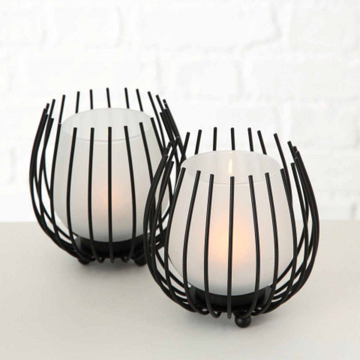 TEELICHTHALTER-SET 2-teilig  - Schwarz, Design, Glas/Metall (12/12cm) - Boltze Home