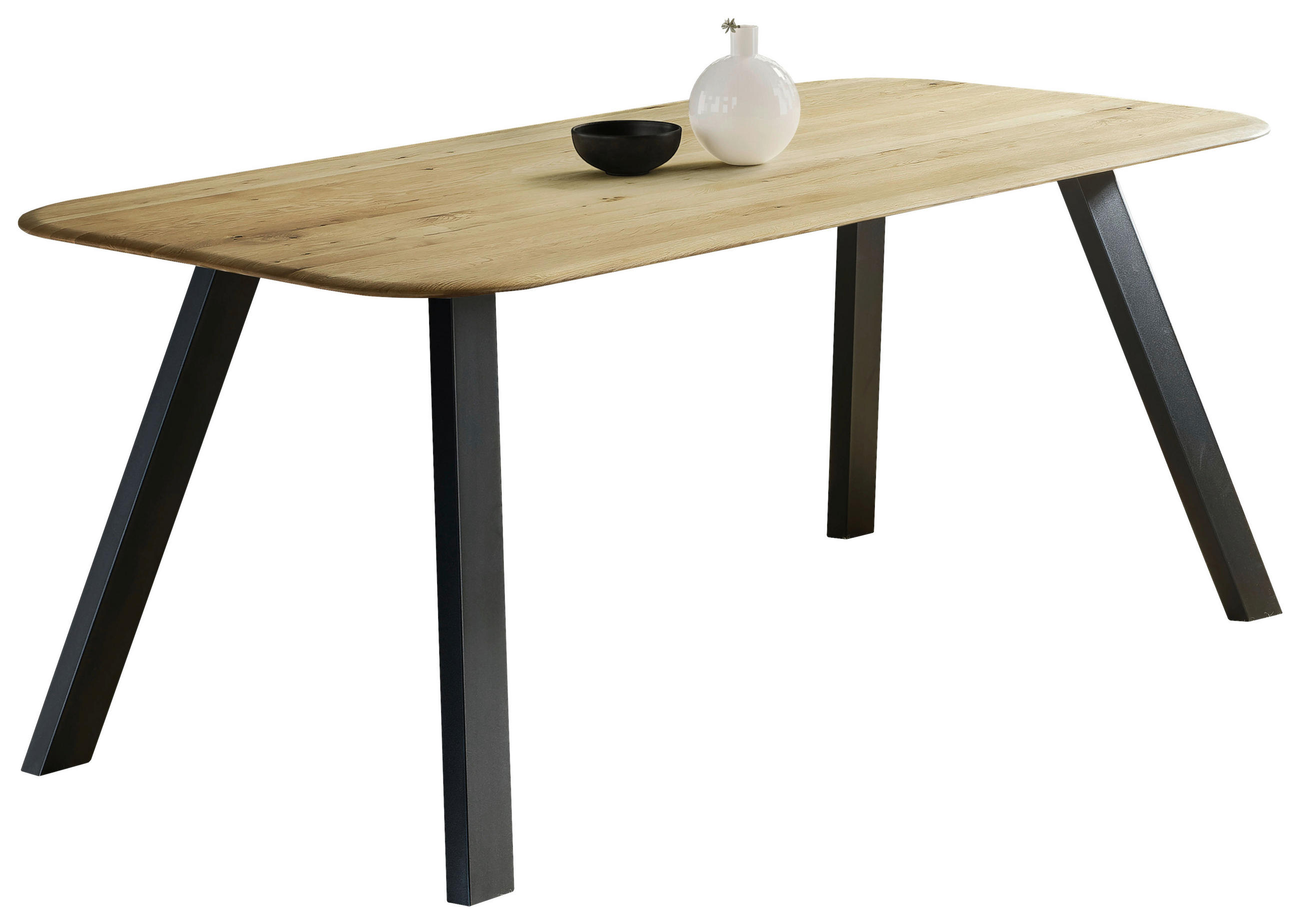 ESSTISCH Eiche massiv rechteckig Schwarz, Eichefarben  - Eichefarben/Schwarz, LIFESTYLE, Holz/Metall (160/90/75cm) - Linea Natura