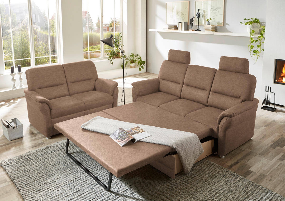 SITZGARNITUR Mikrofaser Sandfarben  - Sandfarben/Alufarben, KONVENTIONELL, Textil/Metall (192/96/89cm) - Beldomo Comfort