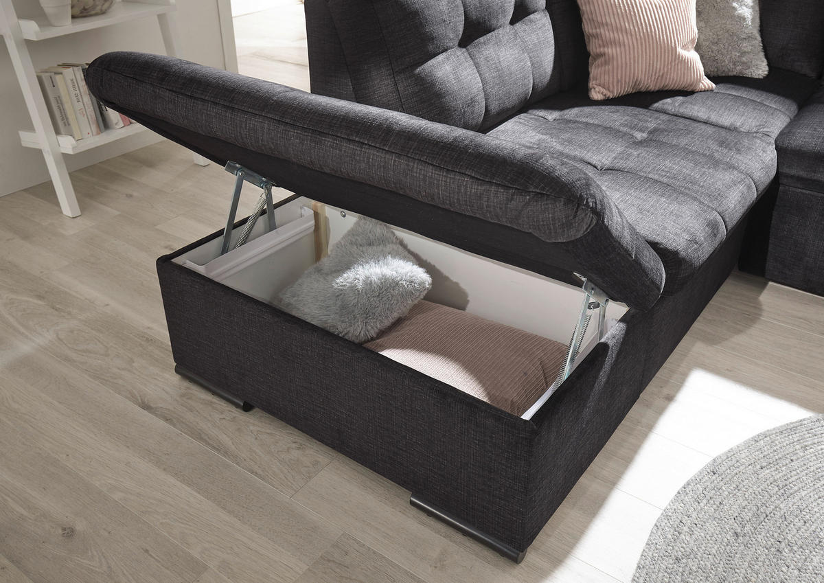 ECKSOFA in Mikrovelours Schwarz  - Schwarz, Konventionell, Kunststoff/Textil (217/283cm) - MID.YOU