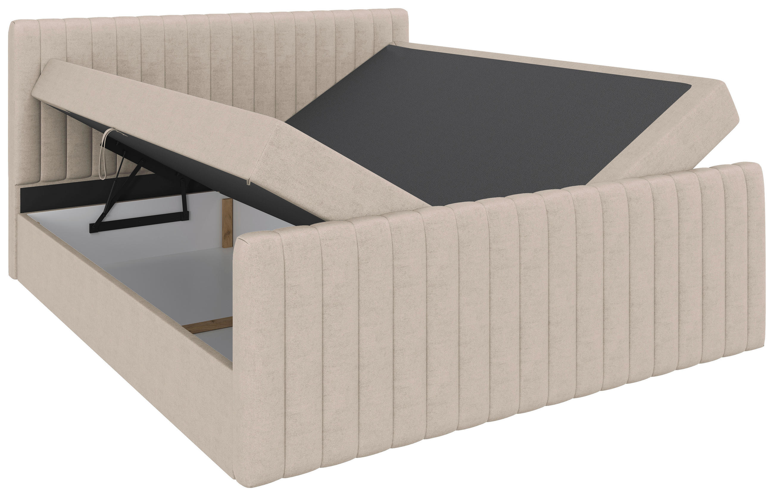 BOXBETT 180/200 cm,  in Creme, gepolstertes Kopfteil, Bettkasten, Topper, Matratzen, H3 + H3 = fest  - Creme/Schwarz, Basics, Kunststoff/Textil (180/200cm) - Chameo