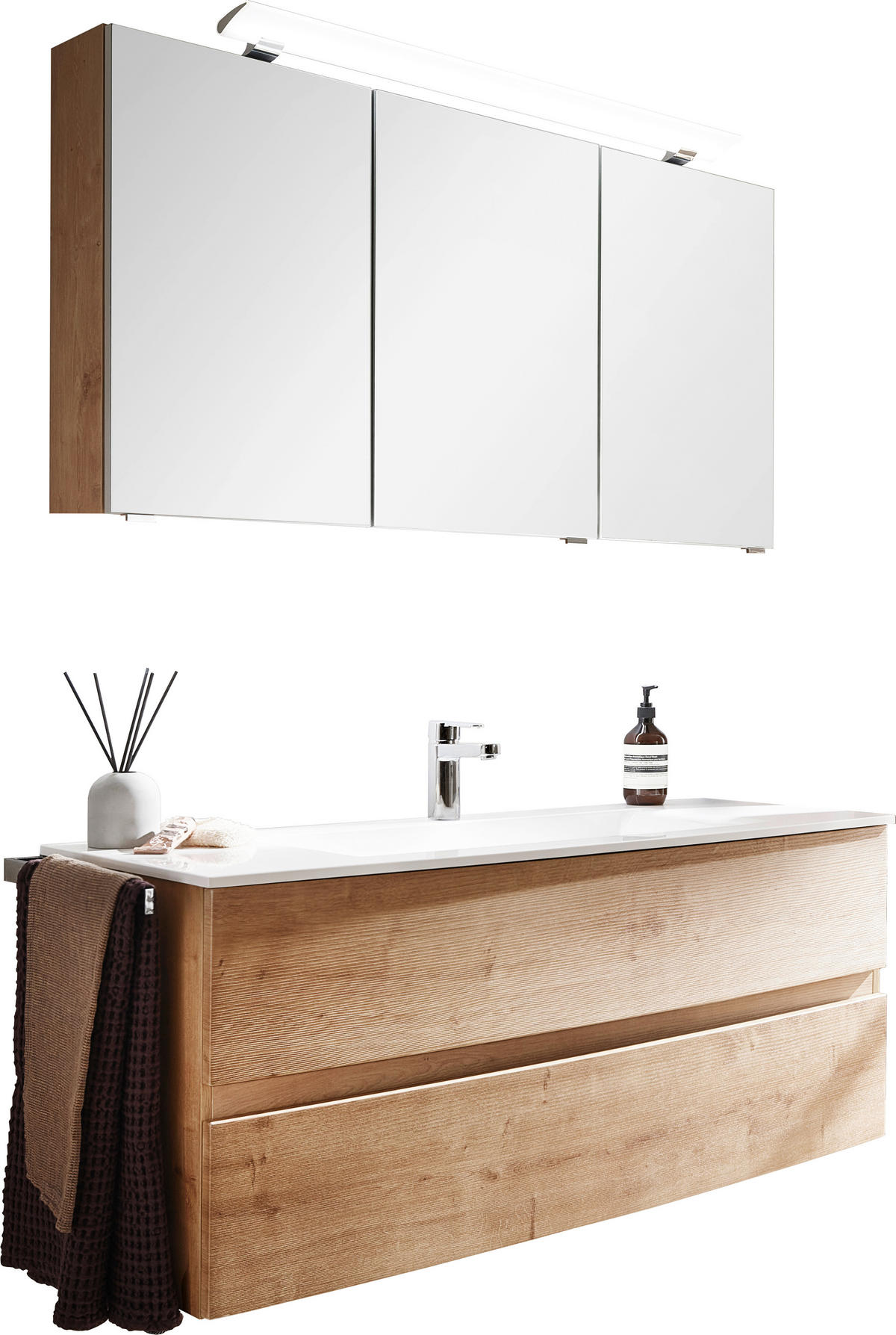 BADEZIMMER 121,2 cm  - Weiss/Eichefarben, Design, Glas/Holzwerkstoff (121,2cm) - Novel