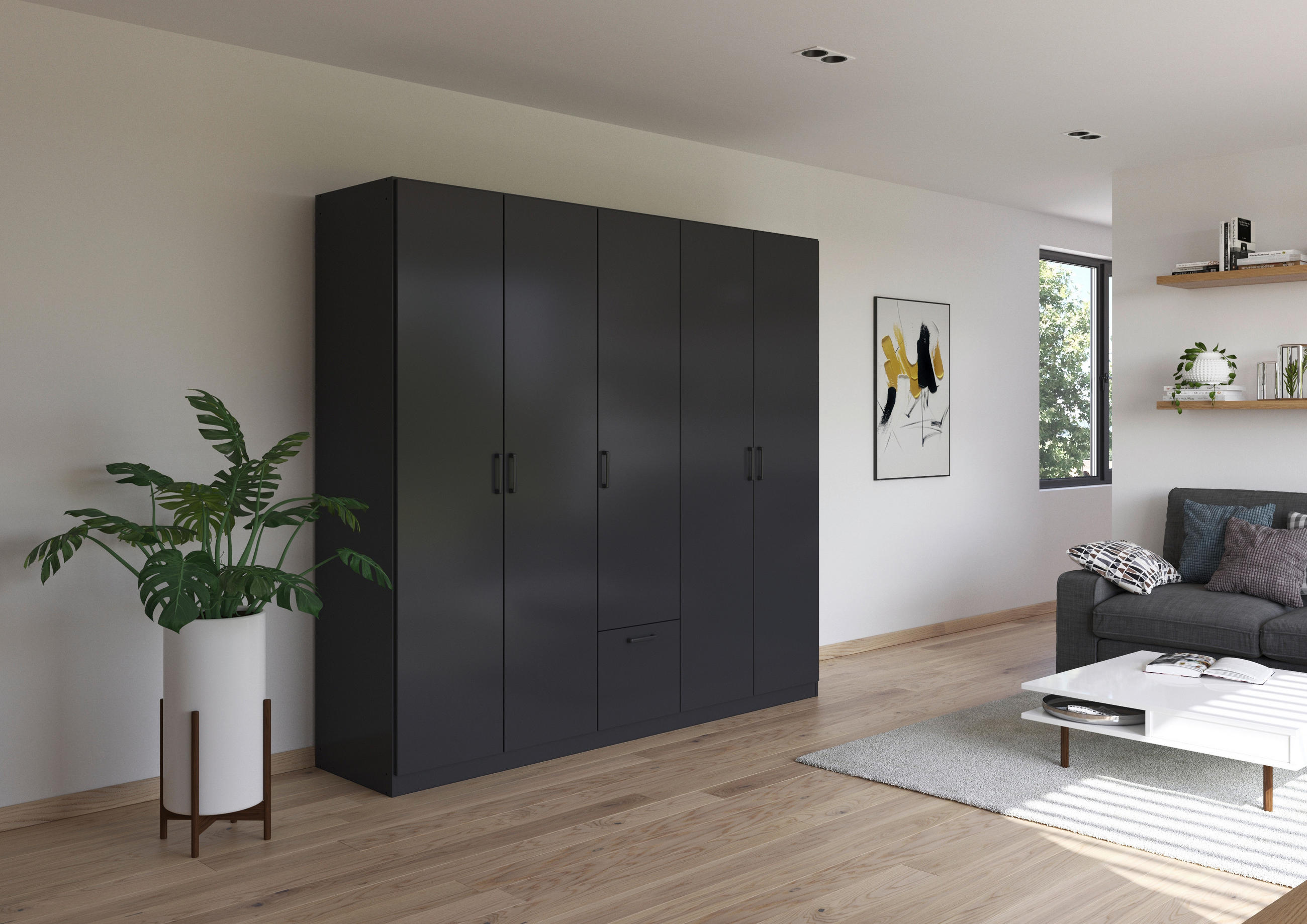KLEIDERSCHRANK 226/210/54 cm 5-türig Grau  - Grau, Basics, Holzwerkstoff/Metall (226/210/54cm) - Boxxx