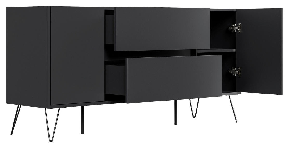 SIDEBOARD Posseik Industrial  in 155/75,8/42 cm  - Graphitfarben/Schwarz, Design, Holzwerkstoff/Metall (155/75,8/42cm) - P & B