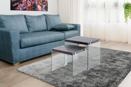 BEISTELLTISCHSET Klar, Dunkelbraun rechteckig  - Klar/Dunkelbraun, Basics, Glas/Holzwerkstoff - Kayoom