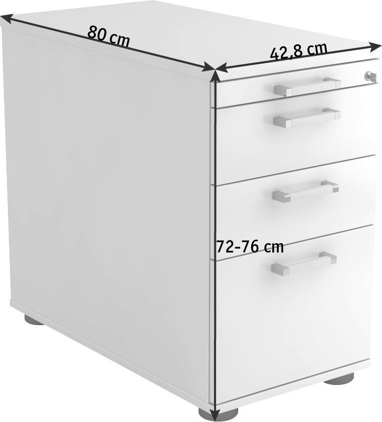 ANSTELLCONTAINER Weiß  - Chromfarben/Schwarz, KONVENTIONELL, Holzwerkstoff/Metall (42,8/72-76/80cm) - Venda