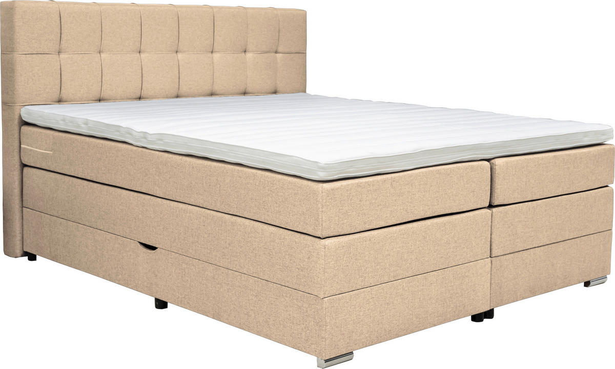 BOXSPRINGBETT 180/200 cm,  in Beige, Bettkasten, Topper, Matratzen, H3 + H3 = fest  - Beige/Alufarben, KONVENTIONELL, Kunststoff/Textil (180/200cm) - Carryhome