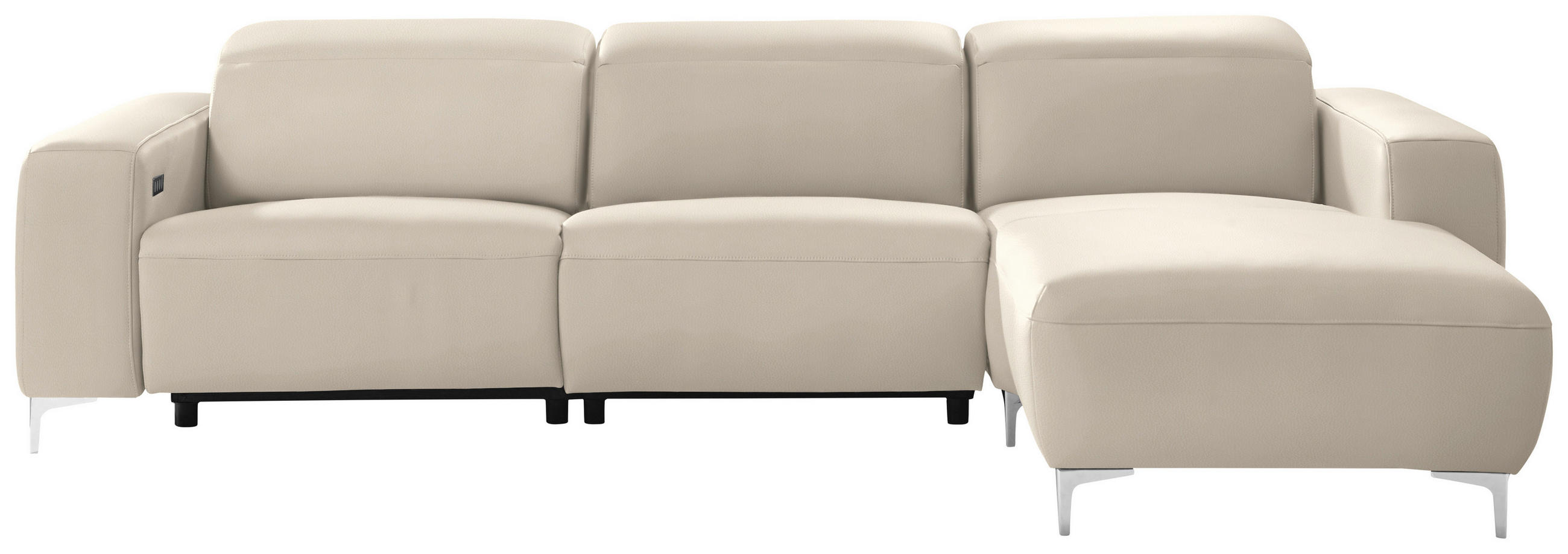 ECKSOFA in Echtleder Beige  - Chromfarben/Beige, Design, Leder/Metall (292/177cm) - Pure Home Lifestyle
