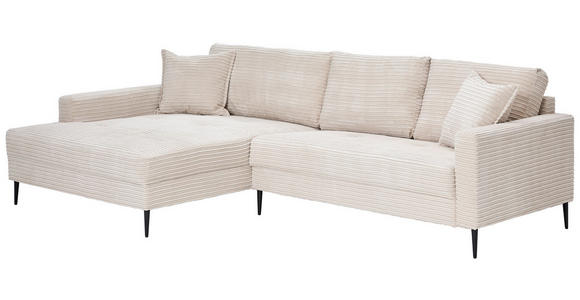 ECKSOFA Creme Cord  - Creme/Schwarz, KONVENTIONELL, Textil/Metall (173/276cm) - Carryhome