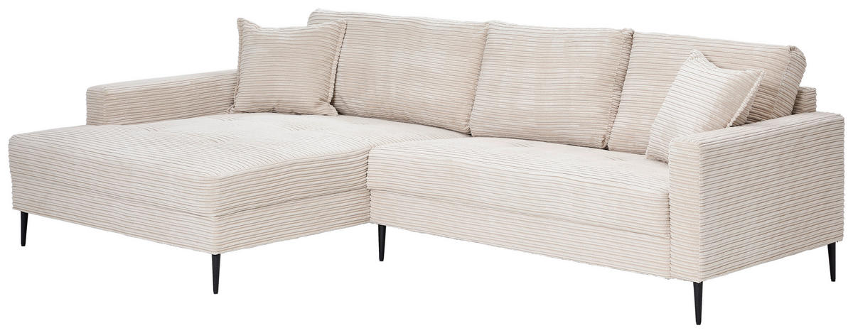 ECKSOFA Creme Cord  - Creme/Schwarz, KONVENTIONELL, Textil/Metall (173/276cm) - Carryhome