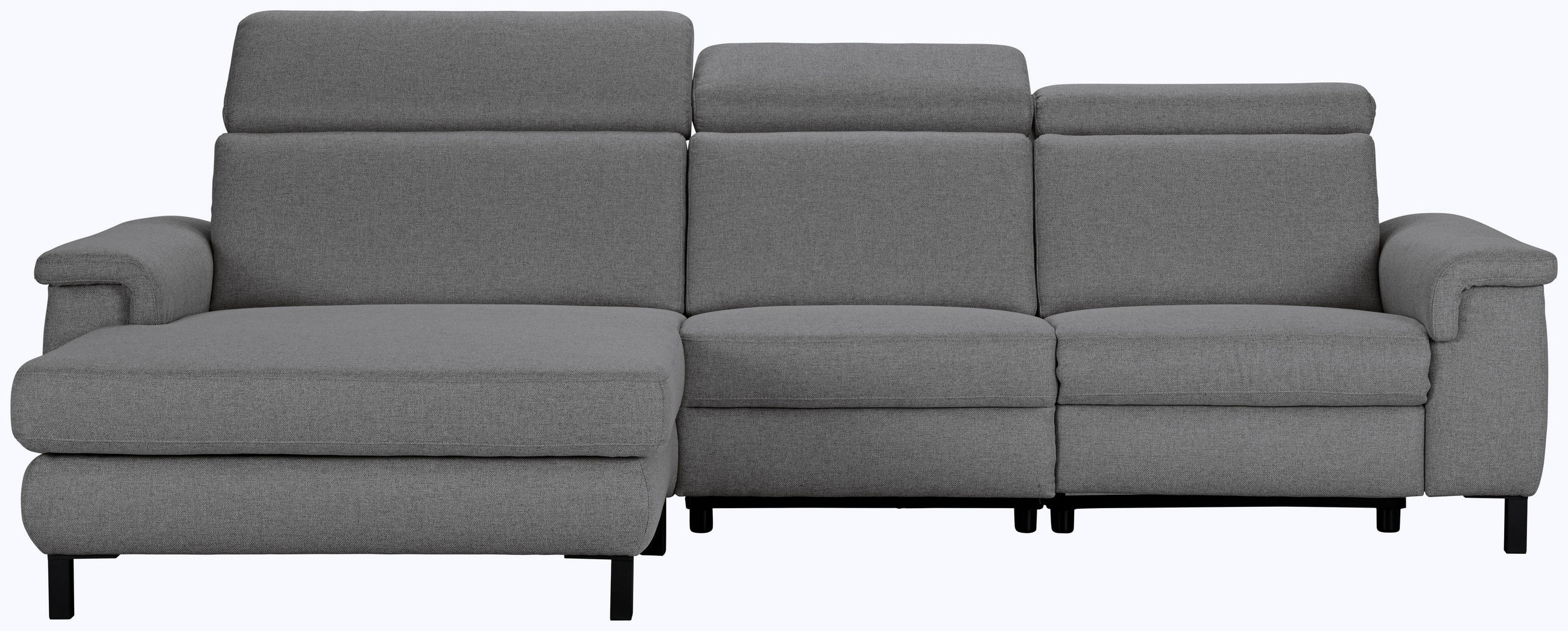 ECKSOFA Grau Flachgewebe Rücken echt, Kopfteilverstellung  - Schwarz/Grau, KONVENTIONELL, Textil/Metall (182/304cm) - Pure Home Comfort