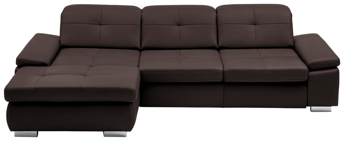 ECKSOFA in Echtleder Braun  195/309 cm  - Alufarben/Braun, Design, Leder/Metall (195/309cm) - Beldomo Premium