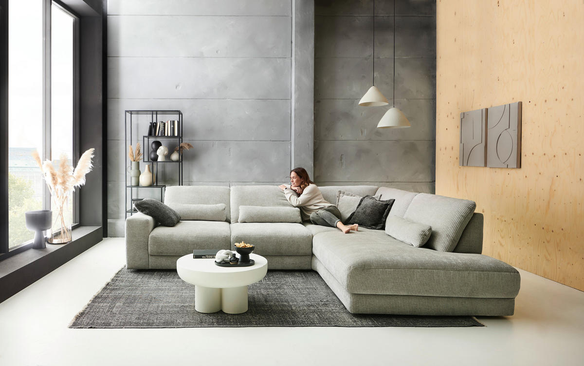 ECKSOFA in Chenille, Jacquard Silberfarben  - Silberfarben/Schwarz, Design, Kunststoff/Textil (316/242cm) - Niels Andersson