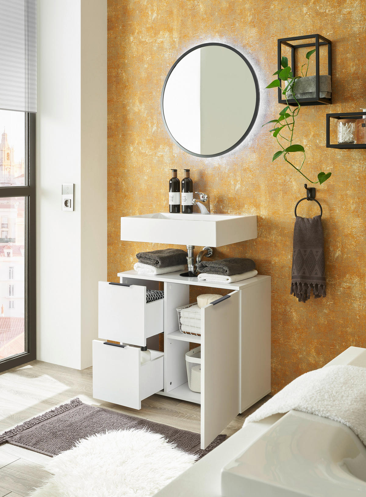 WASCHBECKENUNTERSCHRANK 70/60/35 cm  - Schwarz/Weiß, KONVENTIONELL, Holzwerkstoff/Kunststoff (70/60/35cm) - Xora
