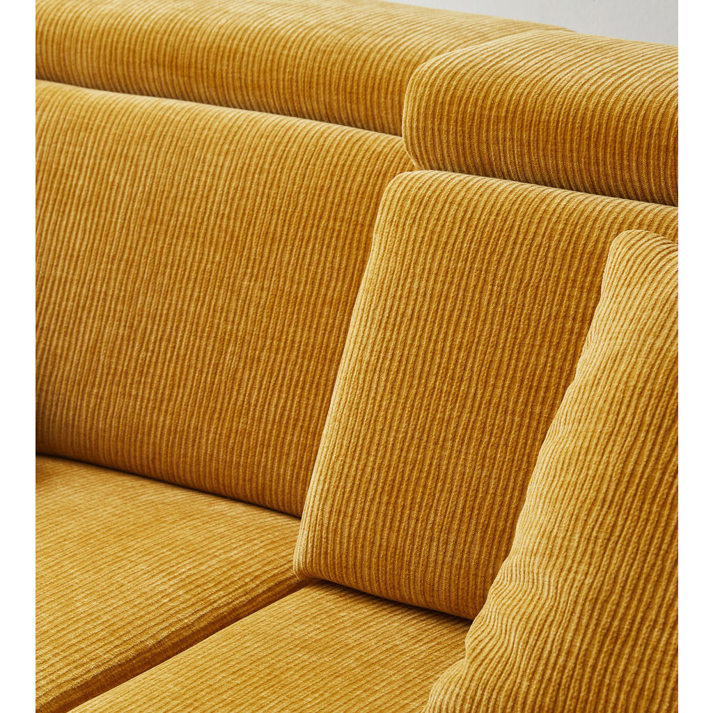 Thumbnail - Beldomo System Ecksofa Beldomo system, Currygelb, Textil, 3-Sitzer, Ottomane links, L-Form, 258x203 cm, Goldenes M, Fußa...