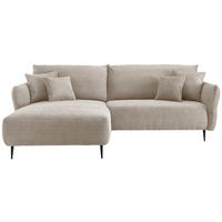 ECKSOFA 178/264-302 cm  in Cord Beige Zierkissen, Rückenkissen, Armteilverstellung  178/264-302 cm  - Beige/Schwarz, Design, Textil/Metall (178/264-302cm) - P & B