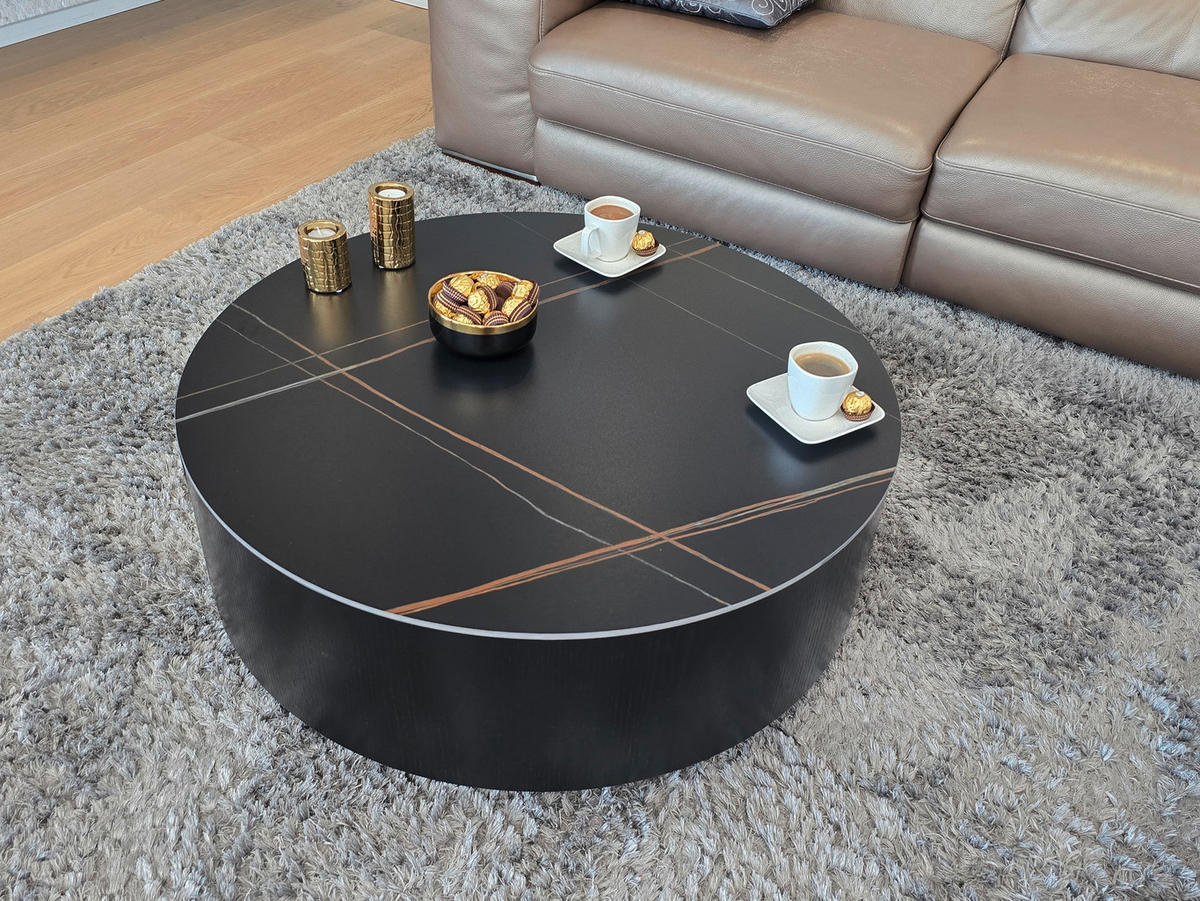 COUCHTISCH in Metall, Stein, Holzwerkstoff 90/90/36 cm  - Goldfarben/Schwarz, Design, Holzwerkstoff/Stein (90/90/36cm) - Modante