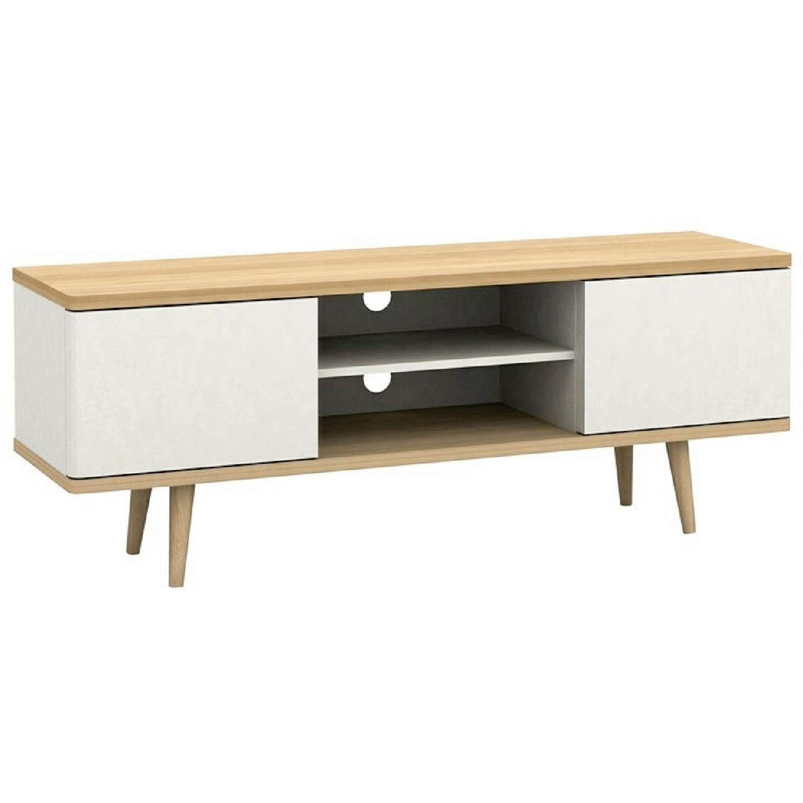 Mid.you Lowboard Alandra Creme, Weiß, Eiche 140x52x39 cm