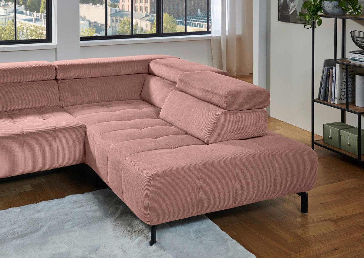 ECKSOFA Rosa Cord  - Schwarz/Rosa, Design, Textil/Metall (261/214cm) - Beldomo Style