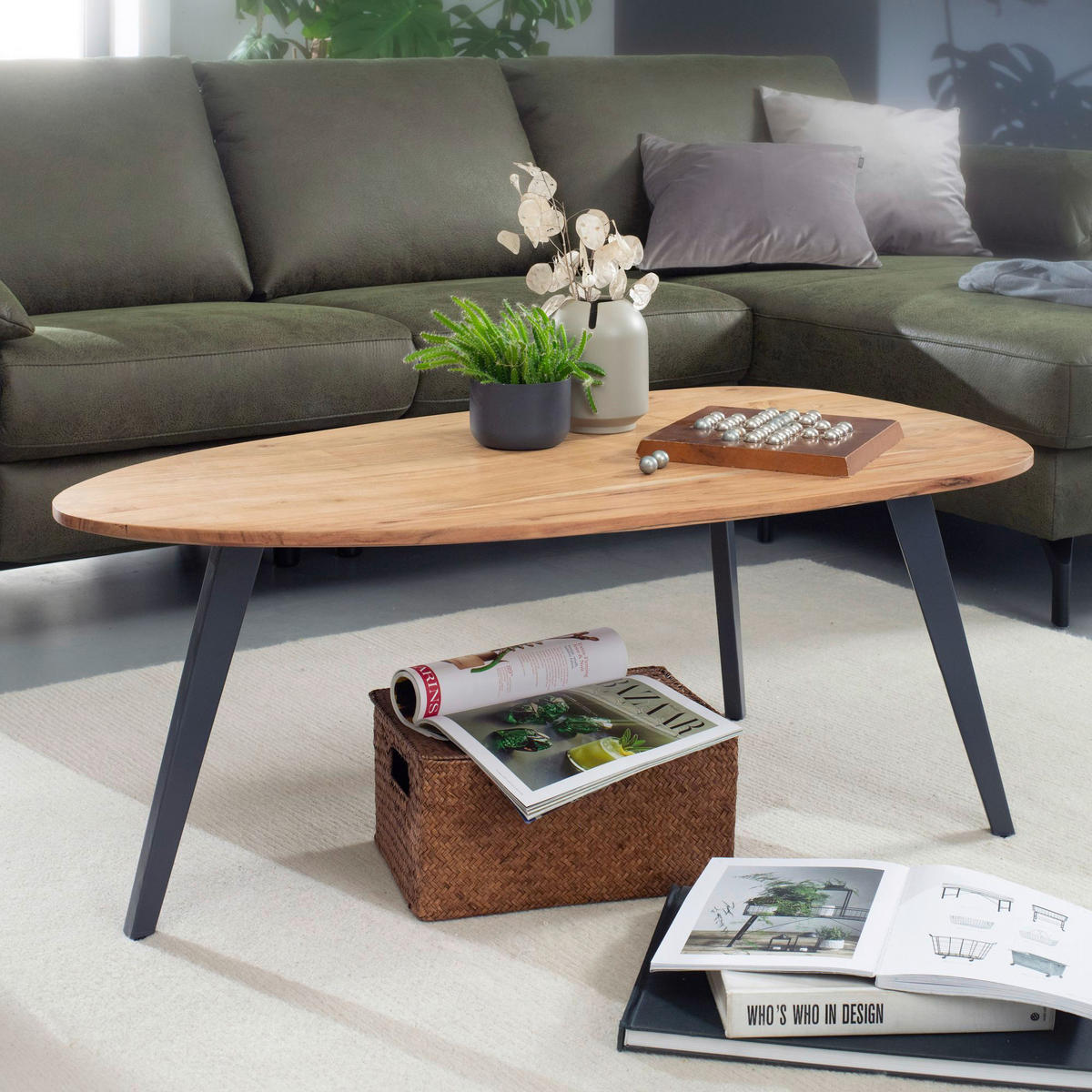 KONFERENČNÍ STOLEK, barvy akácie, dřevo, 110/60/45 cm - šedá/barvy akácie, Moderní, kov/dřevo (110/60/45cm) - MID.YOU