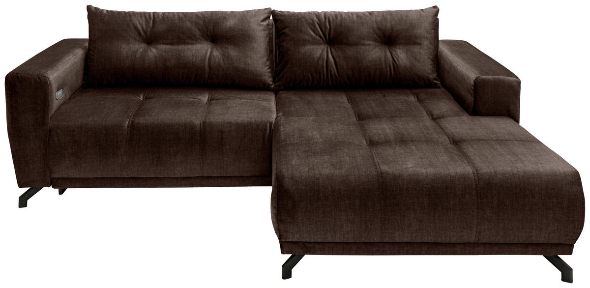 ECKSOFA Restato Dunkelbraun Velours  - Dunkelbraun/Schwarz, MODERN, Textil/Metall (246/177cm) - MID.YOU
