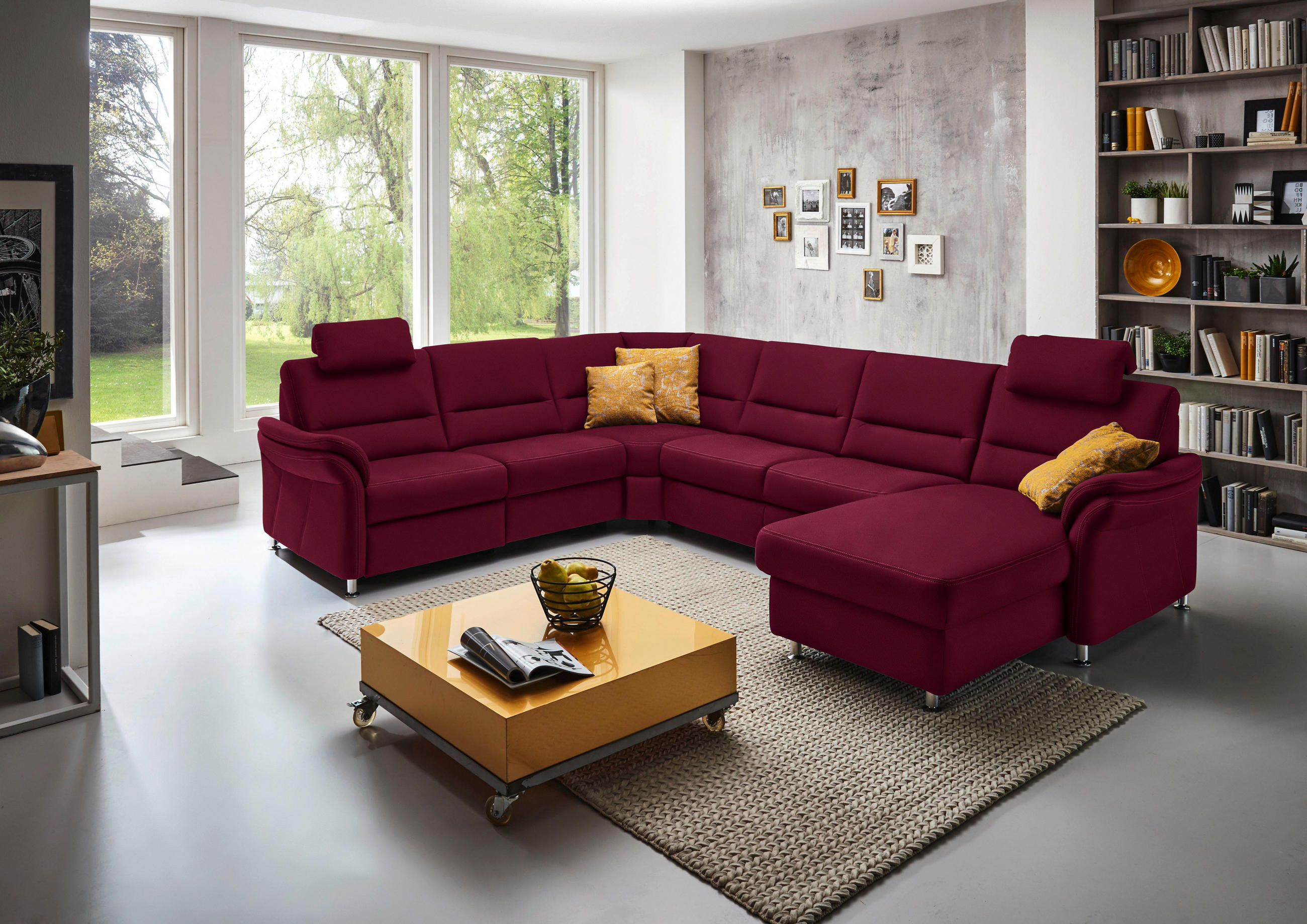 WOHNLANDSCHAFT in Mikrofaser Weinrot  - Weinrot/Alufarben, Konventionell, Textil/Metall (262/335/173cm) - Beldomo System