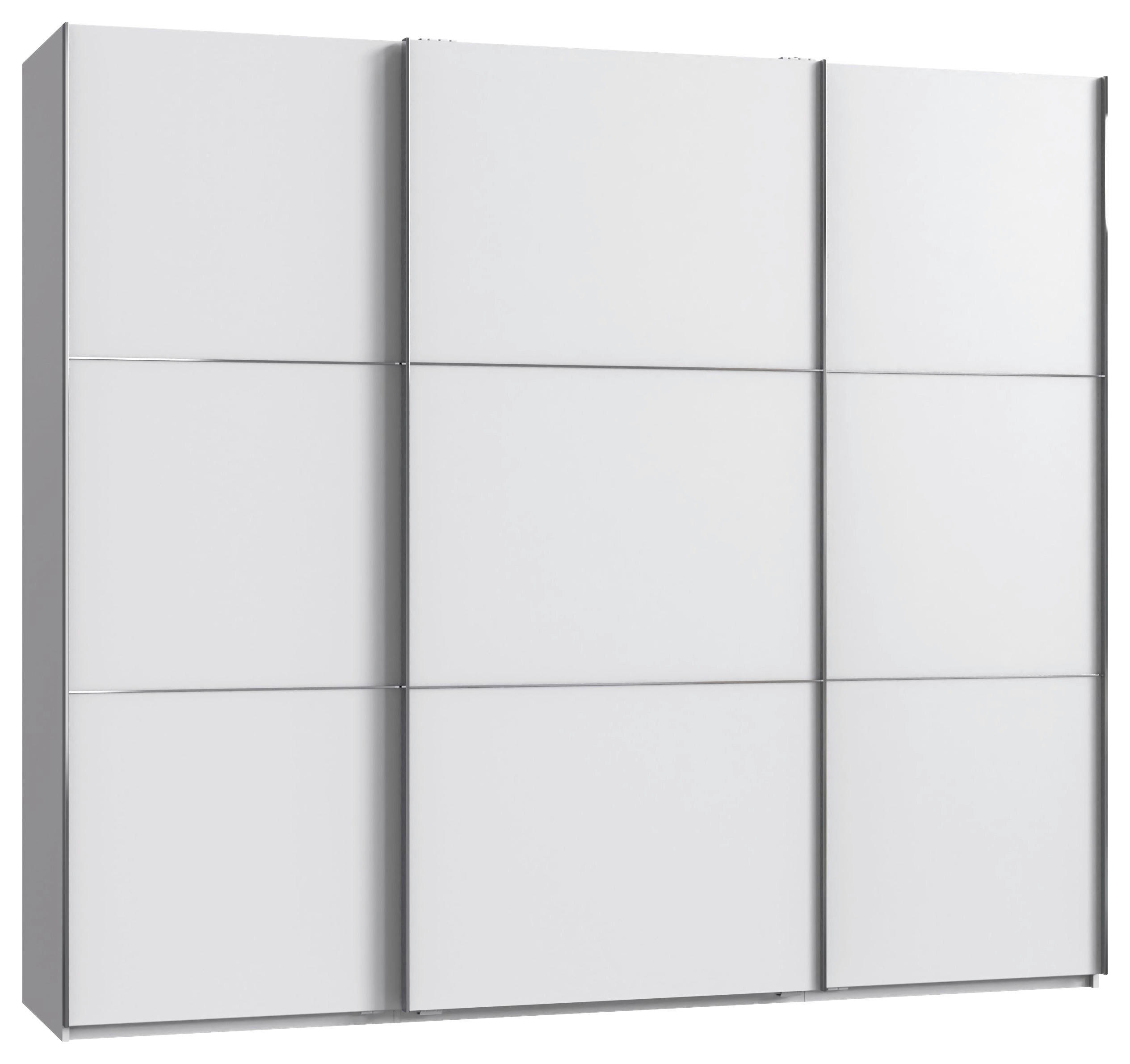 SCHWEBETÜRENSCHRANK 250/216/65 cm 3-türig Weiß, Edelstahlfarben  - Edelstahlfarben/Weiß, KONVENTIONELL, Holzwerkstoff/Metall (250/216/65cm) - Stylife