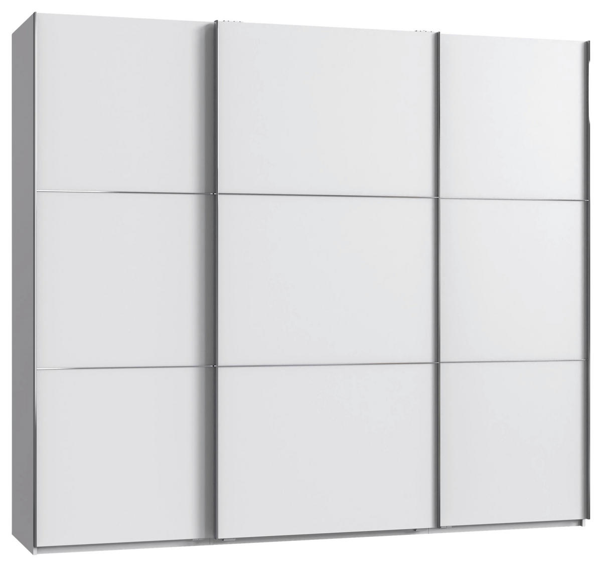 SCHWEBETÜRENSCHRANK 250/216/65 cm 3-türig Weiß, Edelstahlfarben  - Edelstahlfarben/Weiß, KONVENTIONELL, Holzwerkstoff/Metall (250/216/65cm) - Stylife