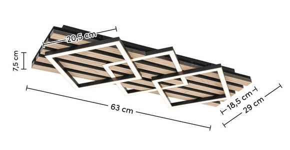 LED-DECKENLEUCHTE 63/29/7,5 cm   - Eichefarben/Schwarz, Basics, Holzwerkstoff/Kunststoff (63/29/7,5cm) - Novel