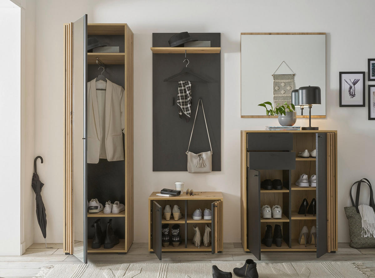ŠATNÍ LAVICE, 64,3/47/38 cm - černá/dub artisan, Design, kompozitní dřevo/plast (64,3/47/38cm) - Carryhome