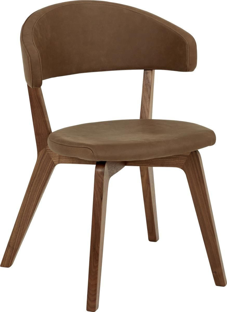 STUHL Echtleder Schlammfarben, Nussbaumfarben Astnuss massiv  - Schlammfarben/Nussbaumfarben, Design, Leder/Holz (52/85/57cm) - Anrei