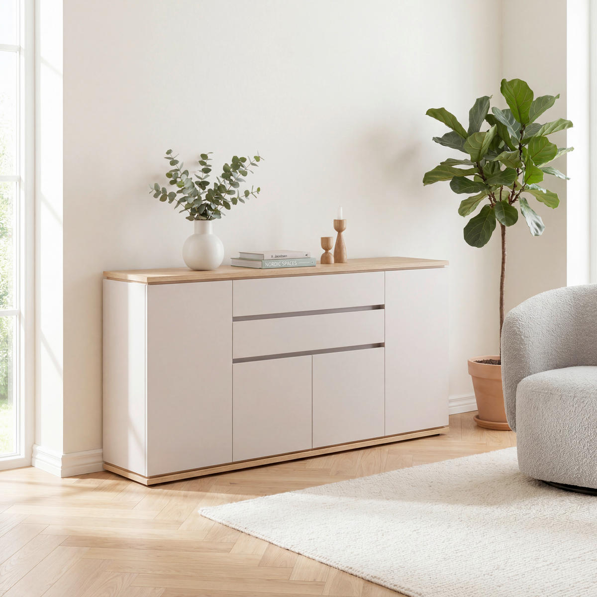 SIDEBOARD  184/93/42 cm 2 Schublade(n)  - Kaschmir/Eichefarben, Design, Holzwerkstoff (184/93/42cm) - Xora