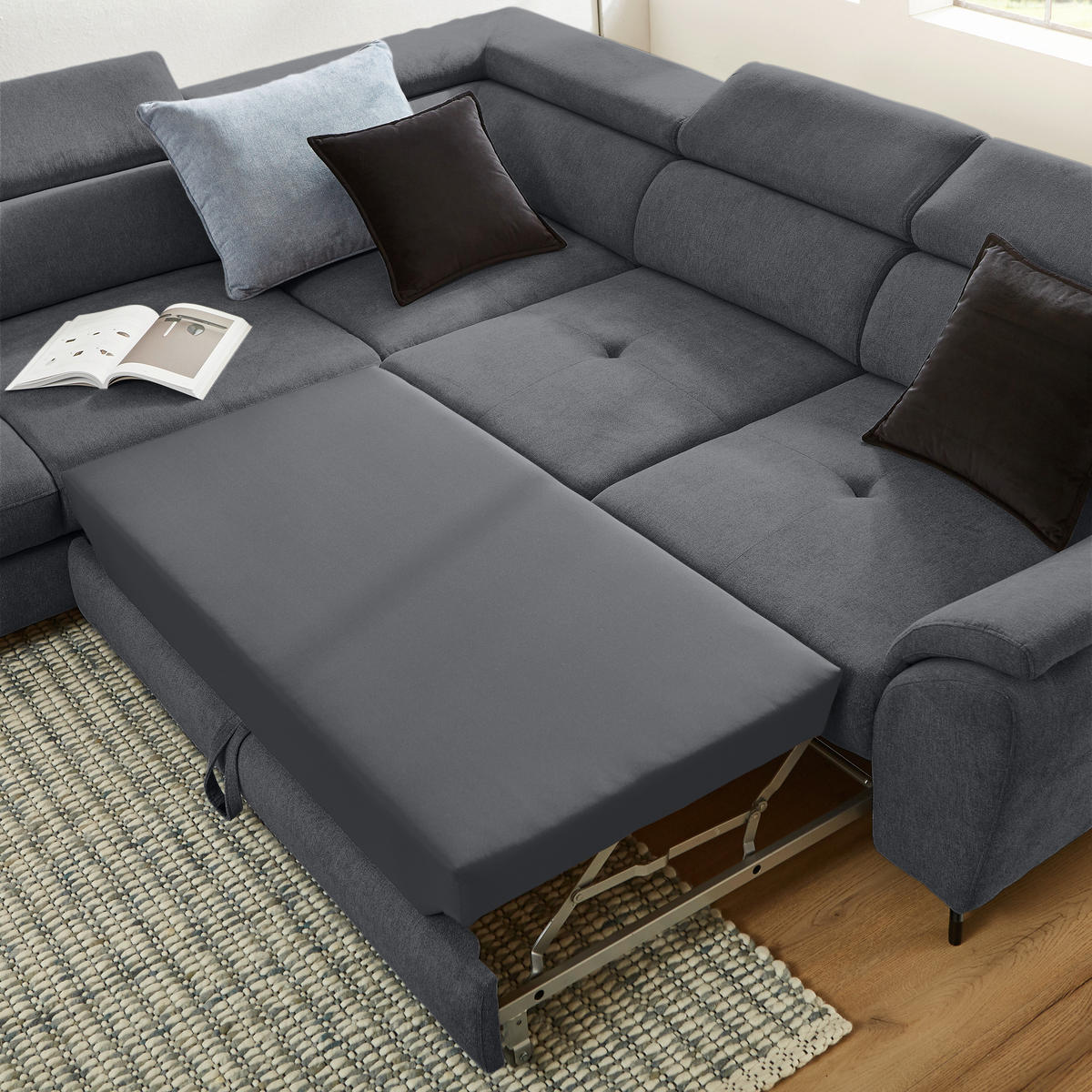 CANAPÉ D'ANGLE in Webstoff Anthrazit  - Anthrazit/Schwarz, Design, Textil/Metall (237/277cm) - Stylife