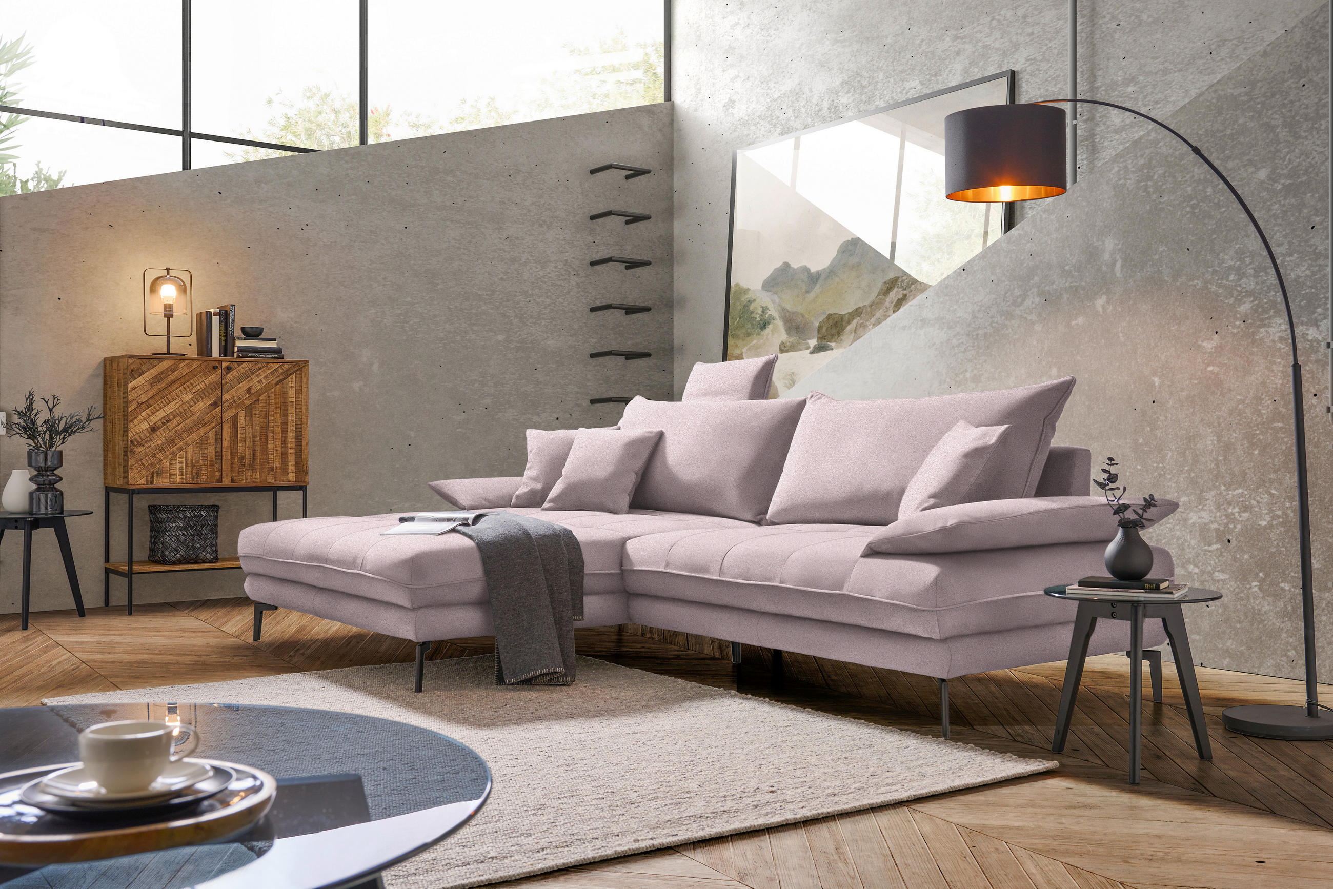 ECKSOFA PRATO Altrosa Mikrofaser  - Schwarz/Altrosa, MODERN, Textil/Metall (176/292cm) - MID.YOU