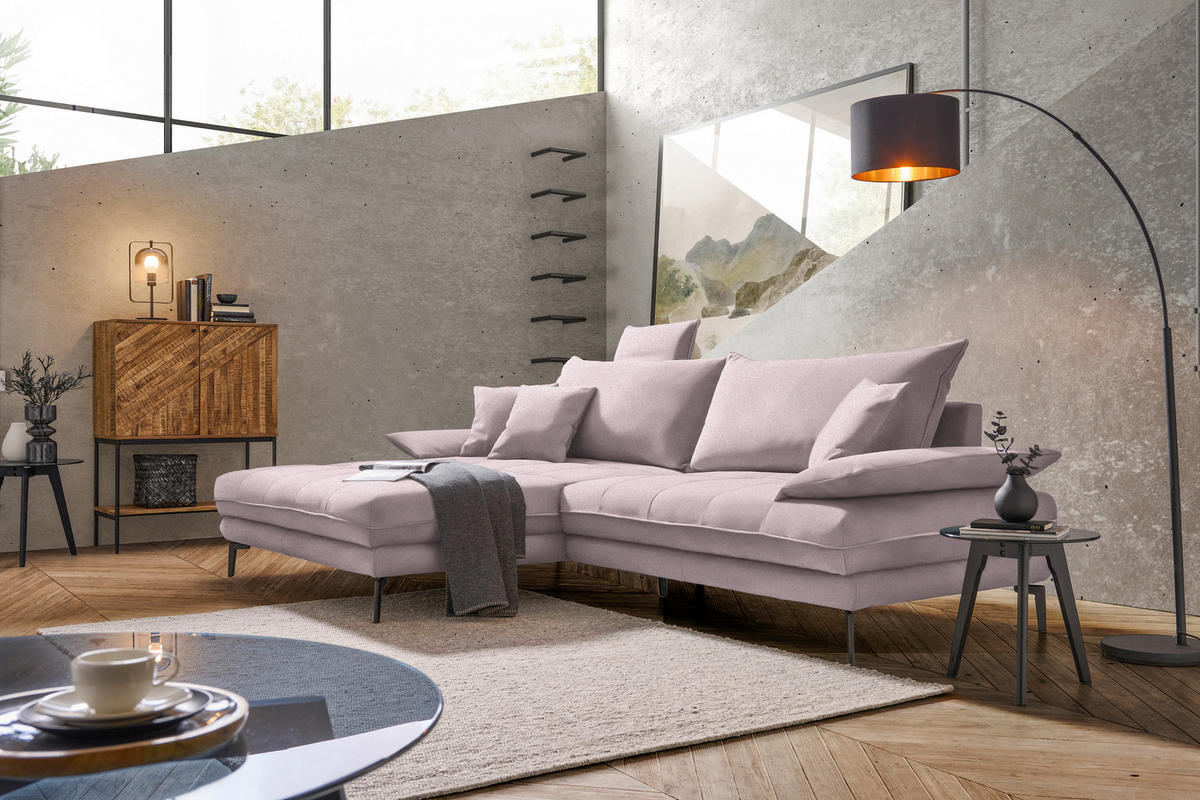 ECKSOFA PRATO Altrosa Mikrofaser  - Schwarz/Altrosa, MODERN, Textil/Metall (176/292cm) - MID.YOU