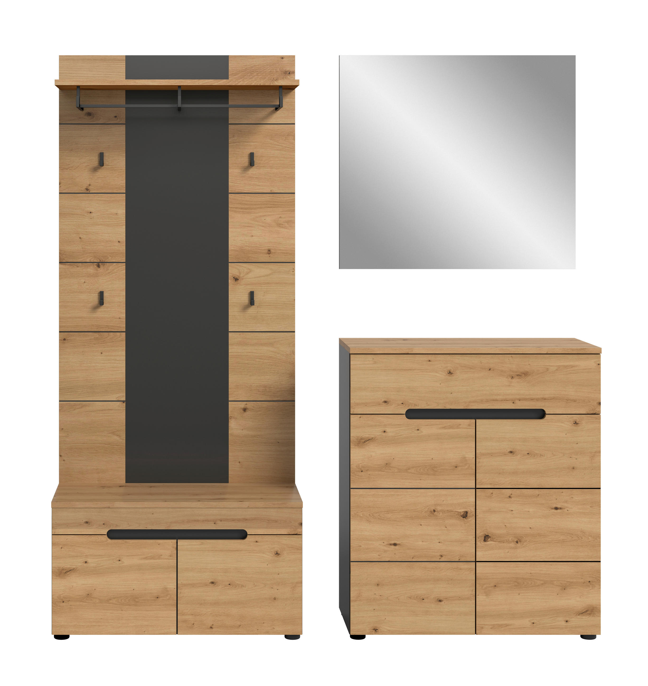 Thumbnail - Livetastic Garderobe, Eiche Artisan, Holzwerkstoff, 4-teilig, Holzoptik, 175x190x37 cm, FSC Mix, Garderobe, Garderoben-S...