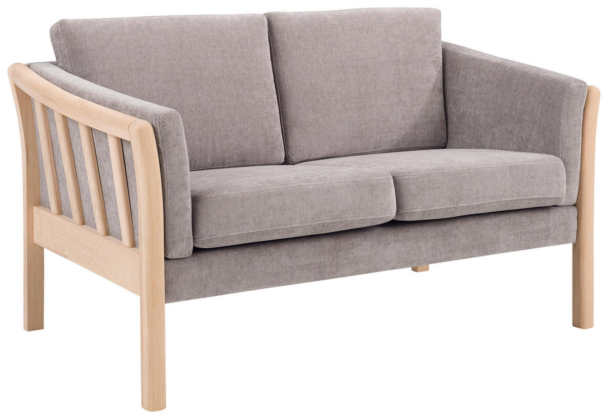 2-SITZER-SOFA Chenille Hellgrau, Eichefarben  - Eichefarben/Hellgrau, Design, Holz/Textil (142/79/82cm)