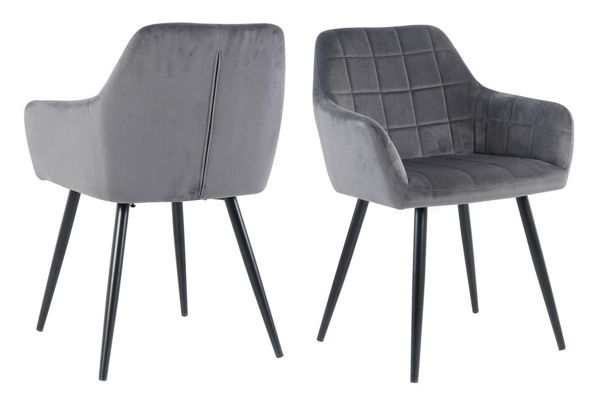 ARMLEHNSTUHL-SET 2 Stück  in Samt  - Anthrazit/Schwarz, Design, Textil/Metall (59/83/62cm) - Livetastic